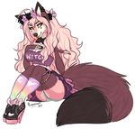  2016 alpha_channel anthro black_nose canine female fox fur hair mammal orange_eyes pink_fur pink_hair purrchinyan simple_background sitting solo tongue transparent_background 