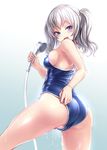  :d adjusting_clothes adjusting_swimsuit ass bare_arms bare_shoulders blue_eyes blue_swimsuit blush bosshi breasts competition_school_swimsuit covered_nipples dripping eyebrows eyebrows_visible_through_hair holding image_sample kantai_collection kashima_(kantai_collection) legs_apart looking_at_viewer medium_breasts one-piece_swimsuit open_mouth partially_visible_vulva short_hair shower_head showering sideboob silver_hair skin_tight skindentation smile solo standing swimsuit thighs twitter_sample water water_drop wet wet_clothes wet_hair wet_swimsuit 