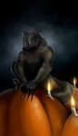  anthro canine food fruit fur happy-cat male mammal no_pupils nude pumpkin solo spread_legs spreading 