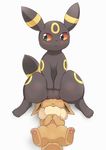  3_toes 3sthrees ambiguous_gender black_fur black_nose blush brown_fur chest_tuft clitoris cute eeveelution facesitting female fur markings nintendo pawpads pok&eacute;mon pussy red_eyes spread_legs spreading toes tuft umbreon video_games 