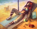  anthro beach bikini canine clothing female hair happy-cat mammal outside seaside solo sunbathing swimsuit 