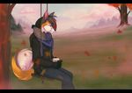  5_fingers anthro black_bars black_nose blue_eyes canine clothed clothing day detailed_background fur grey_hair hair male mammal orange_fur outside purrchinyan sitting solo white_fur wolf 