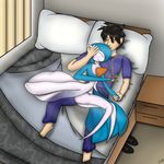  2016 absurd_res alternate_color barefoot bed black_hair blue_hair butt clothed clothing english_text eyes_closed female footwear gamemaniac gardevoir green_eyes hair hand_holding hi_res human jeans jewelry male male/female mammal navel necklace nintendo pants pillow pok&eacute;mon romantic_couple shiny_pok&eacute;mon shirt shoes signature smile text video_games window 