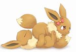  3_toes 3sthrees 69_position ambiguous_gender black_nose blush bow brown_fur butt eevee fur nintendo oral pawpads pok&eacute;mon sex sniffing toes video_games worried 