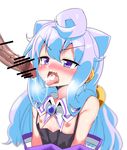  blue_hair blurry blush breath censored cro cum cum_in_mouth cum_on_tongue hacka_doll hacka_doll_3 long_hair male_focus nipples open_mouth otoko_no_ko penis purple_eyes simple_background solo_focus tongue tongue_out veins veiny_penis white_background yaoi 
