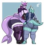  anthro big_breasts big_butt breasts butt clothed clothing duo elmelie female fish grim-kun huge_breasts huge_butt legwear marine obese overweight shark smile standing thigh_highs 