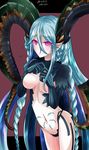  1girl 2016 blue_eyebrows blue_hair braid breasts curled_horns fate/grand_order fate_(series) gradient_hair highres horns long_hair looking_at_viewer multicolored_hair navel no_nipples pink_eyes pointy_ears pubic_tattoo purple_hair solo symbol-shaped_pupils tail tattoo tiamat_(fate/grand_order) 