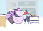  anthro big_breasts breasts cake cervine clothed clothing deer duo elmelie female fish food huge_breasts mammal marine obese overweight pillowknight shark smile standing 