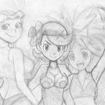  3girls female iris_(pokemon) monochrome multiple_girls pokemon star_fire_(teen_titans) teen_titans todd_l._milhouse 