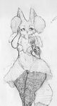  blush breasts canine delphox female fox fur inner_ear_fluff mammal mcnuggets monochrome nintendo nipples nude pok&eacute;mon pussy solo thick_thighs traditional_media_(artwork) video_games wide_hips 