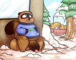  animal_crossing anthro balls barefoot big_balls big_penis clothed clothing fur huge_balls hyper hyper_balls inisuu looking_up male mammal nintendo outside overweight penis raccoon sitting snow solo sweater thick_penis tom_nook_(animal_crossing) uncut video_games 