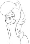  2015 animated anthro biting_lip black_and_white black_nose butt chipmunk female looking_at_viewer looking_back mammal monochrome nude presenting presenting_hindquarters rear_view rodent sally_acorn shroak simple_background sketch smile solo sonic_(series) tailwag white_background 