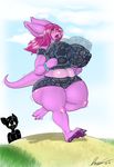  2016 anthro bantar2 big_breasts big_butt blush breasts butt canine claws clothed clothing eyewear female fur glasses hair hi_res huge_breasts huge_butt kangaroo mammal marsupial nipples running solo thick_thighs 