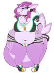  anthro clothed clothing elmelie female fish hair horn ittybittyshark looking_at_viewer marine navel obese overweight shark smile solo standing thick_thighs wide_hips 