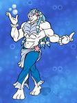  2016 abs anthro anthrofied barefoot biceps big_muscles blue_eyes blue_hair body_hair bracelet bubble chest_hair clothed clothing digital_media_(artwork) dreadlocks fur hair jewelry kingdomheartskeeper kingdomxathers long_hair looking_at_viewer male mammal manly marine muscular muscular_male navel nintendo open_mouth pants pecs pink_nose pinniped pointing pok&eacute;mon pok&eacute;morph pose primarina sash smile solo standing star topless video_games white_fur white_skin 