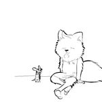  2016 :3 anthro black_and_white canine clothed clothing crossed_legs disney duo fox male mammal monochrome mouse poof replytoanons rodent simple_background sitting white_background zootopia 