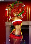  2016 alanscampos antlers arm_warmers black_nose candle cervine christmas clothing deer female fireplace hair holidays horn mammal midriff navel red_hair skirt solo 