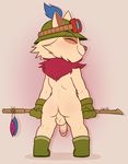  anus backsack balls boots butt circumcised clothing erection eyes_closed eyewear footwear gloves goggles grin humanoid_penis league_of_legends looking_at_viewer looking_back male mammal naughty_face neck_tuft penis perineum pinup pith_helmet pose signature solo staff standing teemo_(lol) tuft veigar-chan video_games yordle 