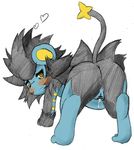  &lt;3 after_sex all_fours amber_eyes black_fur black_nose blue_fur blush butt censored clitoris cum cum_in_pussy cum_inside cute feral fur looking_back luxray nintendo pok&eacute;mon pussy raised_tail rear_view simple_background video_games white_background なな 