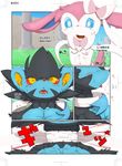  amber_eyes anthro asphyxiation black_fur blue_eyes blue_fur blush bow breasts choking eeveelution female fur luxray male muscular nintendo open_mouth pink_nose pok&eacute;mon red_nose small_breasts strangling sylveon tongue tongue_out video_games 皇　量太 