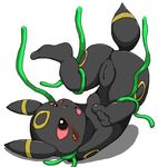  3_toes anus black_fur blush bound eeveelution female fur jumajumi25d low_res nintendo nipples open_mouth pok&eacute;mon pussy red_eyes simple_background spread_legs spreading tentacles toes tongue umbreon upside_down video_games white_background 