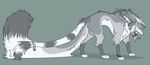  aimi canine female feral fur grey_fur long_tail mammal nude paws simple_background solo standing white_fur 