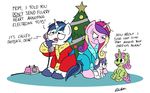  2016 angry bobthedalek christmas christmas_tree clothed clothing dialogue english_text equine female feral flurry_heart_(mlp) friendship_is_magic fur group hair holidays horn male mammal multicolored_hair my_little_pony phone pink_fur princess_cadance_(mlp) shining_armor_(mlp) simple_background text toy tree unicorn white_background white_fur 