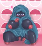  big_breasts blush breasts female looking_at_viewer nintendo nyonyo pok&eacute;mon pussy sitting solo spread_legs spread_pussy spreading tangrowth video_games vines 