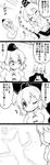  4koma absurdres arms_up bow breasts cape closed_eyes comic commentary earmuffs floating futa_(nabezoko) ghost_tail greyscale hair_flaps hat highres japanese_clothes large_breasts long_hair long_sleeves monochrome mononobe_no_futo multiple_girls one_eye_closed open_mouth pom_pom_(clothes) shoes short_hair skirt sleeves_past_wrists smile snow snow_angel soga_no_tojiko sweat sweatdrop tate_eboshi thought_bubble touhou toyosatomimi_no_miko translated wide_sleeves 