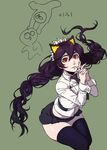  1girl black_hair braid filia_(skullgirls) ganno red_eyes samson_(skullgirls) skirt skullgirls twin_braids 