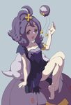  :3 :d acerola_(pokemon) aircraft armlet balloon bangs bare_arms bare_legs blimp blue_background cloud dirigible dress drifblim drifloon elite_four flat_chest flipped_hair gen_4_pokemon hair_ornament half_updo heart open_mouth pokemon pokemon_(creature) pokemon_(game) pokemon_sm purple_dress purple_hair short_hair simple_background sitting smile solo stitches tomason torn_clothes torn_dress torn_sleeves trial_captain 
