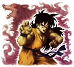  black_eyes black_hair dragon_ball dragon_ball_z fighting_stance harauri long_hair looking_at_viewer male_focus muscle open_mouth profile red_eyes scar scar_across_eye sharp_teeth teeth veins wolf yamcha 