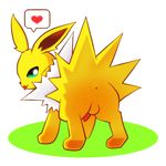  &lt;3 all_fours anus balls black_nose butt chest_tuft eeveelution feral fur green_eyes jolteon looking_at_viewer looking_back male nintendo penis pok&eacute;mon rear_view solo tongue tongue_out tuft video_games white_fur yellow_fur ＠eevee 
