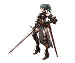  armor armored_boots belt blue_hair boots brown_eyes full_body gloves granblue_fantasy herja long_hair long_sword minaba_hideo official_art ponytail solo sword transparent_background weapon 