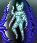  2016 alien anthro areola blue_skin breasts bubble earthbound_(series) english_text female giygas grey_background hirurux looking_at_viewer nintendo nipples nude pink_nipples pussy signature simple_background solo text video_games 