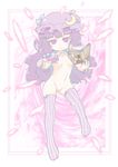  1girl book female full_body haibokusha hat matching_hair/eyes mob_cap nude pale_color patchouli_knowledge purple_eyes purple_hair pussy solo thighhighs touhou uncensored 