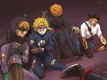  5boys blonde_hair blood blue_eyes cape dark_skin formal gloves hood injury kenny_mccormick multiple_boys orange_hair purple_eyes short_hair signalkj south_park south_park:_the_fractured_but_whole spiked_hair stan_marsh suit timmy_burch token_black torn_clothes tweek_tweak wheelchair 