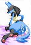  after_sex anthro anus balls barefoot butt canine comic cum cum_in_ass cum_inside cum_on_tail fur looking_at_viewer lucario lying mammal messy naughty_face nintendo open_mouth pawpads paws pok&eacute;mon presenting red_eyes shama_nia teeth text toes uncensored video_games 