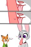  ... anthro blush canine comic disney duo food fox fur humor judy_hopps lagomorph mammal nick_wilde rabbit solo_focus suggestive tongue tongue_out unknown_artist wide_eyed zootopia 