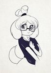  2016 animal_crossing breasts canine clothed clothing cute eyewear female glasses isabelle_(animal_crossing) l_a_v looking_at_viewer mammal nintendo shirt smile solo video_games 