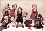  6+girls :d :o ahoge akabane_youko apple armchair bangs birdcage black_dress black_footwear black_legwear blush book book_stack boots bow breasts brown_bow brown_dress brown_footwear brown_hair brown_legwear brown_skirt cage center_frills chair character_request closed_mouth copyright_name curled_horns demon_girl demon_horns demon_wings dress eyebrows_visible_through_hair eyes_closed facing_viewer flower flying food frills fruit gradient_hair green_eyes hair_between_eyes hair_bow hair_flower hair_ornament head_tilt high-waist_skirt high_heel_boots high_heels holding holding_food holding_fruit honma_himawari horns kneeling long_hair looking_at_viewer makaino_ririmu medium_breasts multicolored_hair multiple_girls nijisanji on_chair one_side_up open_mouth over-kneehighs parted_lips picture_frame pink_hair pleated_skirt purple_eyes purple_hair red_apple red_eyes red_hair red_wings shiina_yuika shirt silver_hair sitting skirt smile standing sunflower_hair_ornament thighhighs twintails two-tone_hair very_long_hair virtual_youtuber white_shirt wings yamabukiiro yamiyono_moruru yellow_flower 