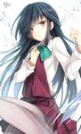  artist_name commentary_request hair_over_one_eye hair_ribbon hand_on_own_chest hayashimo_(kantai_collection) jpeg_artifacts kantai_collection long_hair pantyhose ribbon signature solo toosaka_asagi very_long_hair 