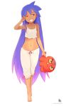  andre_borges barefoot bloomers full_body hair_down highres long_hair midriff navel one_eye_closed open_mouth pajamas purple_hair shantae_(character) shantae_(series) solo squid_baron underwear very_long_hair yawning 