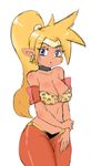  1girl artist_request blonde_hair blue_eyes breasts cleavage earrings ganguro looking_at_viewer parted_lips pointy_ears ponytail shantae shantae_(character) wide_hips 