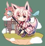 :o animal_ears bad_id bad_pixiv_id bangs blush boots bow bowtie brown_eyes chibi cloud coat fantasy floating_island flying_whale fox_ears fox_girl fox_tail hair_between_eyes holding holding_staff house looking_at_viewer lowres misaki_yuu original parted_lips red_bow red_neckwear short_hair silver_hair solo staff tail thick_eyebrows thighhighs whale white_coat 