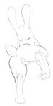  2016 anthro anus athletic black_and_white butt clitoris disney dotkwa feet female hindpaw judy_hopps lagomorph mammal monochrome nude paws pussy rabbit raised_leg rear_view simple_background solo thick_thighs white_background zootopia 