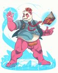  balls barefoot bear bottomless circumcised clothed clothing crown dress_shirt erection formal front_view gazpacho_(artist) humanoid_penis kumama levitation looking_away magic_user male mammal necktie overweight overweight_male panda penis pentagram pose shirt smile solo spread_legs spreading vest 