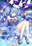  :d absurdly_long_hair blue_dress blue_eyes blue_hair bow bunny choker dress hair_bow hair_ribbon hatsune_miku holding long_hair open_mouth ribbon shoes smile star_night_snow_(vocaloid) very_long_hair villyane vocaloid wand yuki_miku yukine_(vocaloid) 