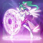  2012 5_fingers abstract_background ahoge anthro biped black_skin breasts cleavage clothed clothing digital_media_(artwork) dress elbow_gloves female fish gloves green_hair hair humanoid_hands lapres legwear long_hair magic magic_circle magic_user magical_girl_outfit manji marine multicolored_skin non-mammal_breasts open_mouth red_eyes red_skin ribbons shark skirt solo standing stockings thigh_highs watermark white_skin 