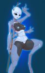  2019 4_arms antennae anthro arthropod beetle black_sclera breasts digital_media_(artwork) female holding_object holding_weapon insect melee_weapon multi_arm multi_limb nipples nude open_mouth pussy roadiesky simple_background solo staff standing weapon white_eyes 